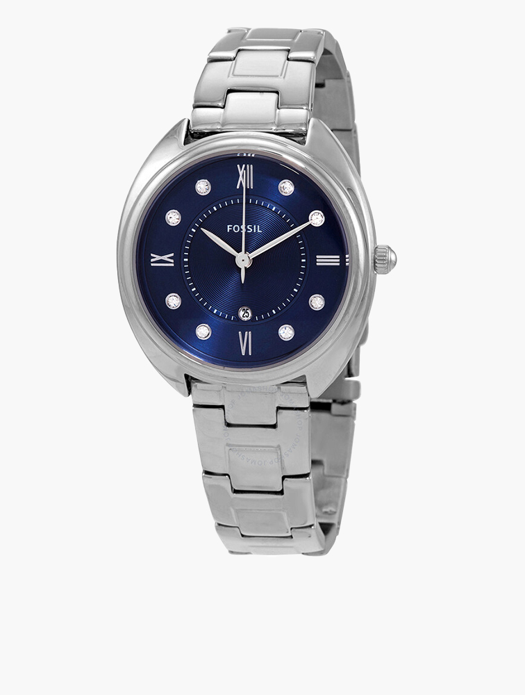Shop Fossil Silver & Blue Gabby Steel Watch for Women from MyRunway.co.za